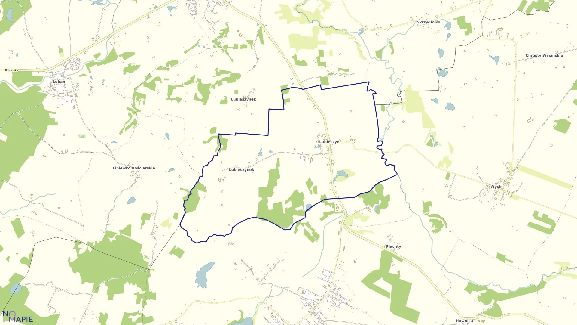 Mapa obrębu Lubieszyn w gminie Liniewo