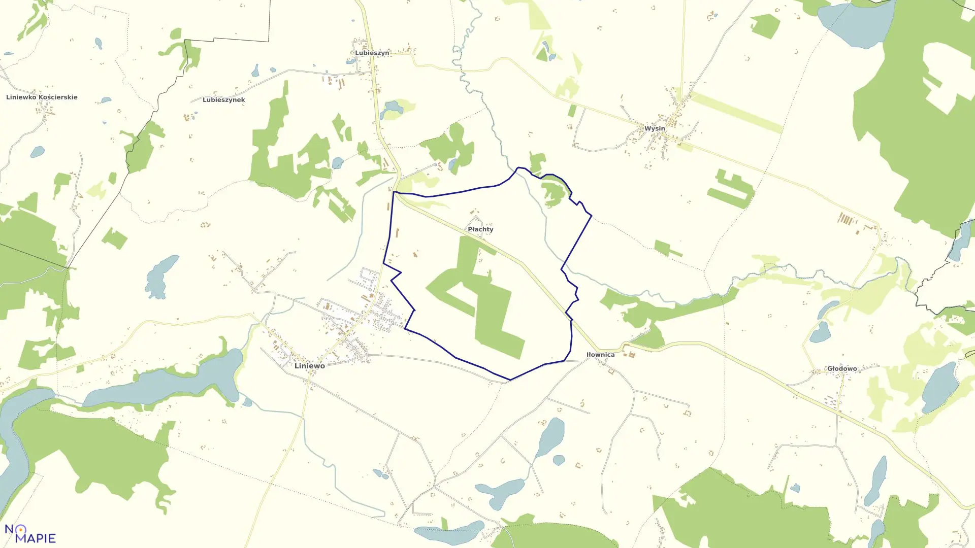Mapa obrębu Płachty w gminie Liniewo