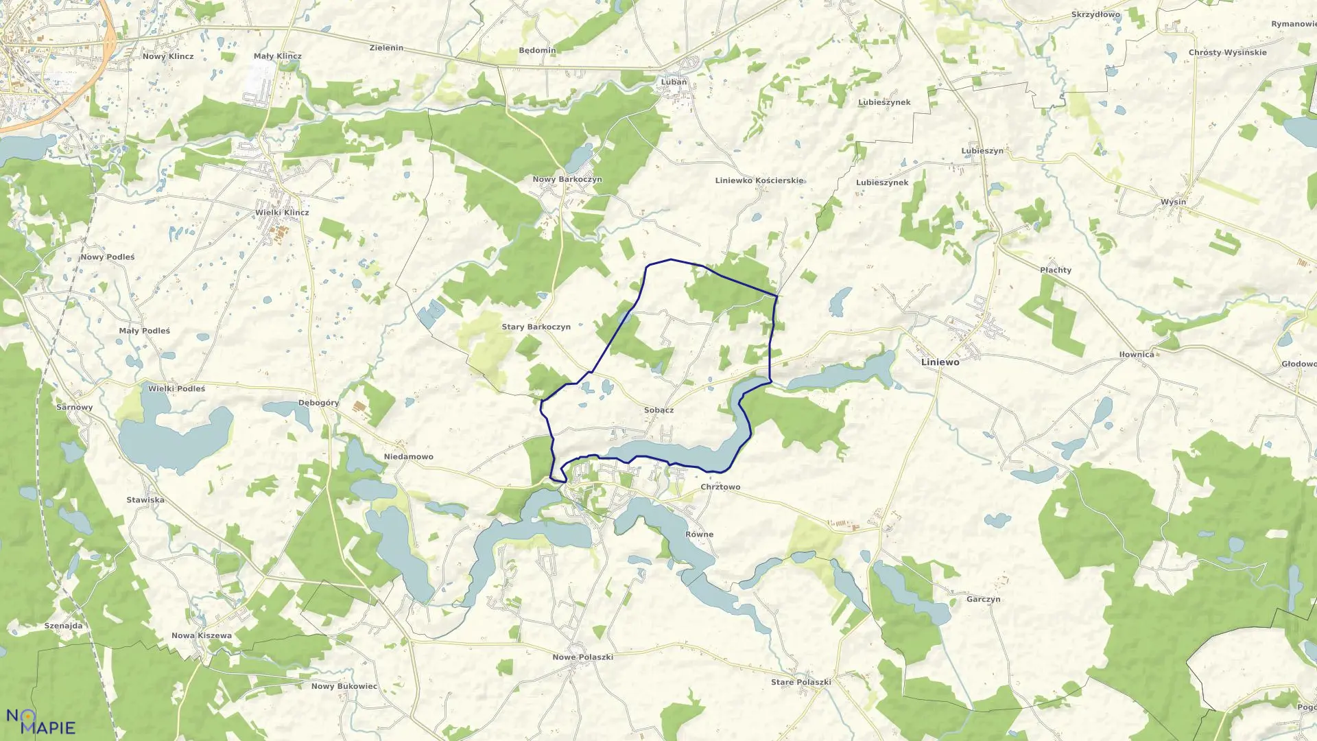 Mapa obrębu Sobącz w gminie Liniewo